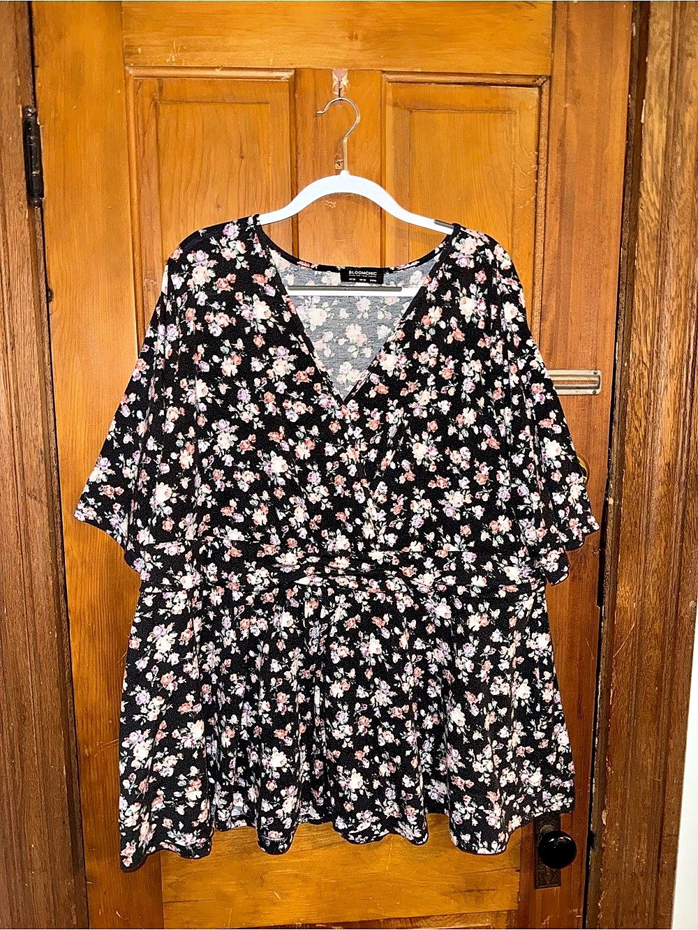 BloomChic Floral Babydoll Top in Black & Pink Floral